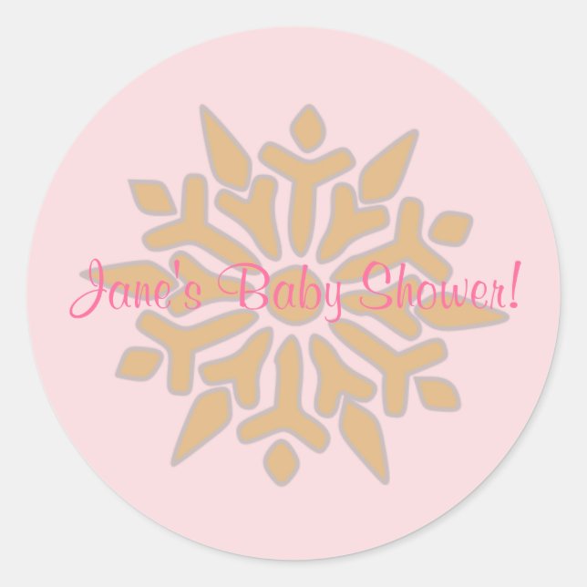 Adesivo Chá de fraldas rosa e Dourado com floco de neve (Frente)