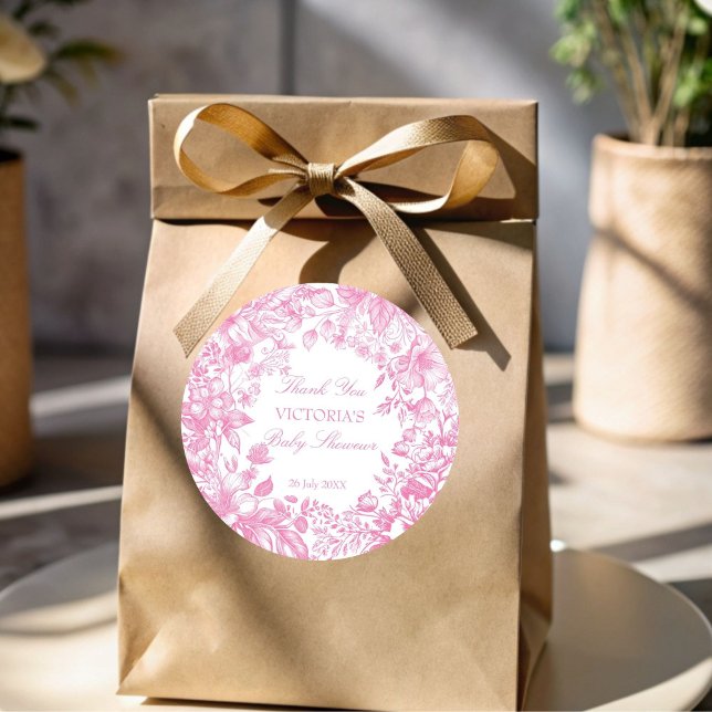Adesivo Chá de fraldas rosa empoeirado Elegante (Elegant botanical dusty pink baby shower thank you favor sticker baby shower favors)