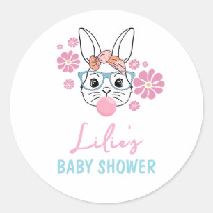 Adesivo Chá de fraldas Rosa Floral Bunny Girl personalizad