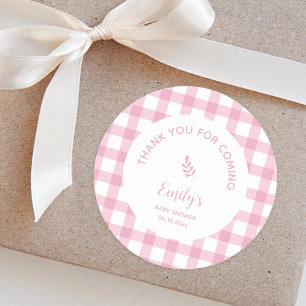 Adesivo Chá de fraldas Rosa Gingham Girl Obrigado Por Ter