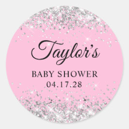Adesivo Chá de fraldas Rosa Glitor de Prata