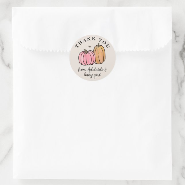 Adesivo Chá de fraldas Rosa Pumpkin Queda Obrigado (Bolsa)