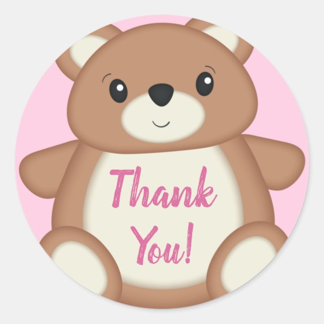 Adesivo Chá de fraldas Rosa Teddy Bear Obrigado (Frente)