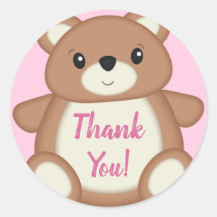 Adesivo Chá de fraldas Rosa Teddy Bear Obrigado