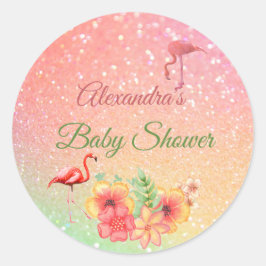 Adesivo Chá de fraldas Rosa Tropical Flamingo Glitter