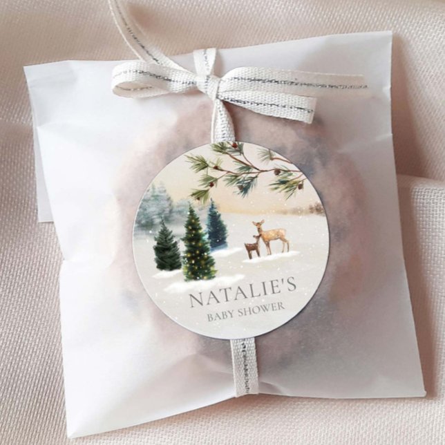 Adesivo Chá de fraldas Russo de Woodland (Rustic Winter Woodland Baby Shower Favor Sticker)