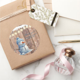 Adesivo Chá de fraldas Russo Moderno Elegante Blue Snowman