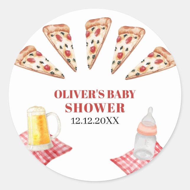 Adesivo Chá de fraldas Rustic Modern Slice Pizza Beers (Frente)