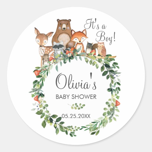 Adesivo Chá de fraldas Rustic Woodland Animal Obrigado A F (Frente)