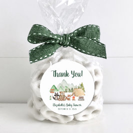 Adesivo Chá de fraldas Rustic Woodland Camping Obrigado