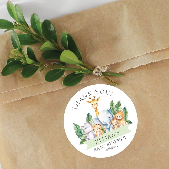 Adesivo Chá de fraldas Safari Adventure Obrigado (Criador carregado)