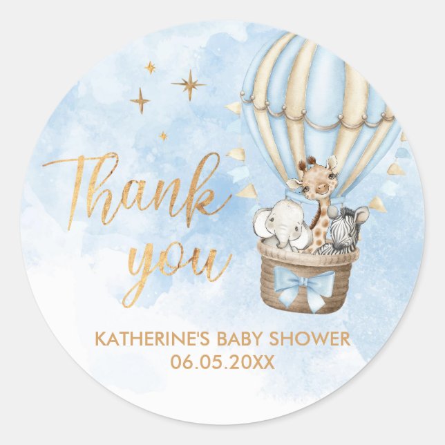 Adesivo Chá de fraldas Safari Do Balão De Ar Quente Obriga (Frente)