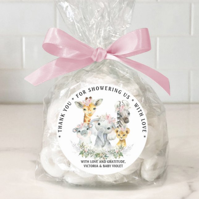 Adesivo Chá de fraldas Safari Doce (Girl safari baby shower favor tags.)