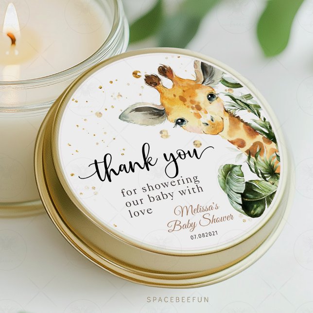 Adesivo Chá de fraldas Safari Giraffe (Safari Baby Shower, Giraffe Round Sticker, Jungle Theme, Baby Shower Decor, Wild Adventure, Animal S)