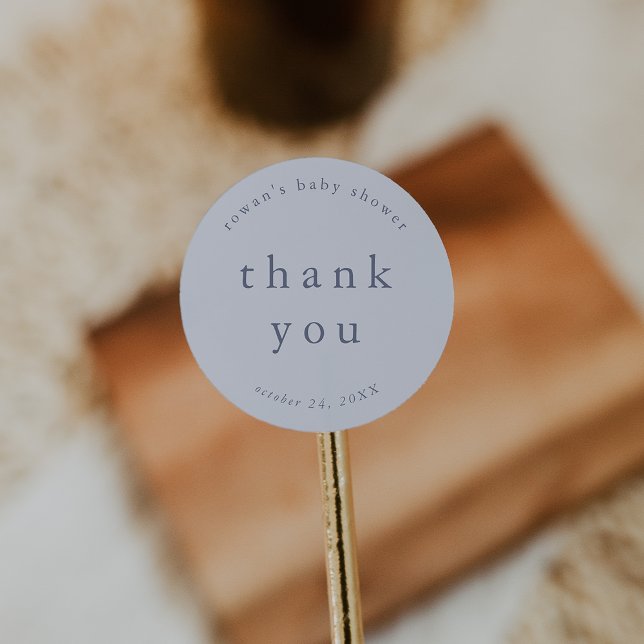 Adesivo CHÁ DE FRALDAS Simples Azul do Rapaz ROWAN Obrigad (ROWAN Boy Blue Unique Simple Baby Shower Thank You Classic Round Sticker)