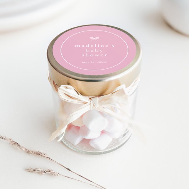 Adesivo Chá de fraldas Simples de Meninas Rosa Elegante (Simple bow pink girls baby shower favor and/or envelope stickers.)