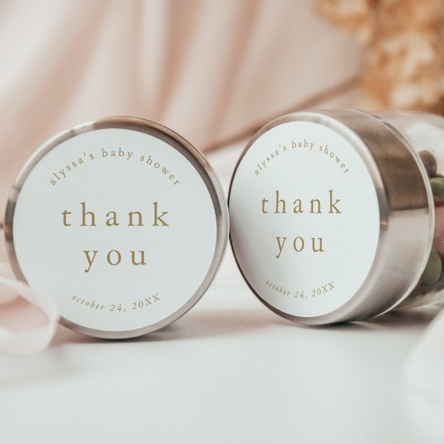 Adesivo CHÁ DE FRALDAS Simples Dourado ALYSSA Obrigado (ALYSSA Gold Unique Simple Baby Shower Thank You Classic Round Sticker)
