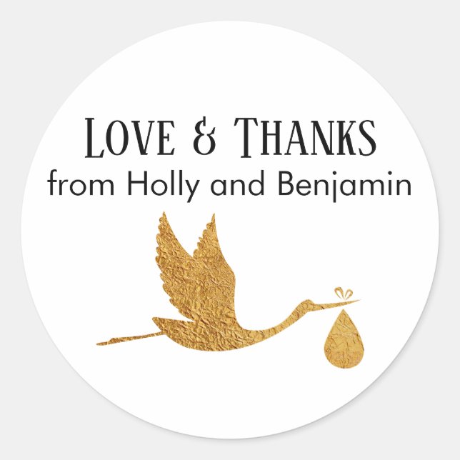 Adesivo Chá de fraldas Simples Faux Dourado Stork Love & O (Frente)