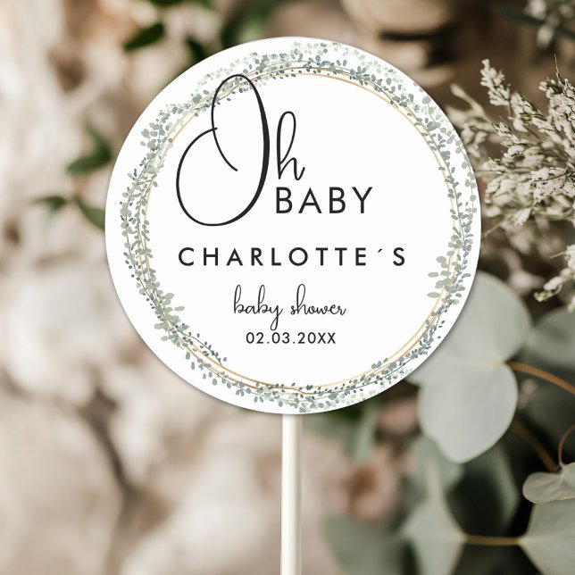 Adesivo Chá de fraldas simples, flor (Simple, flower wreath Baby Shower Classic Custom Round Sticker with your Name and Date.)