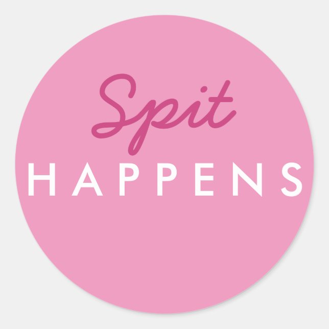 Adesivo chá de fraldas "Spit Happens" em rosa e branco (Frente)