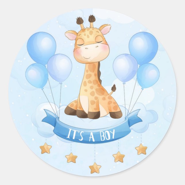 ADESIVO CHÁ DE FRALDAS STICKER: É UM RAPAZ: GIRAFFE (Frente)