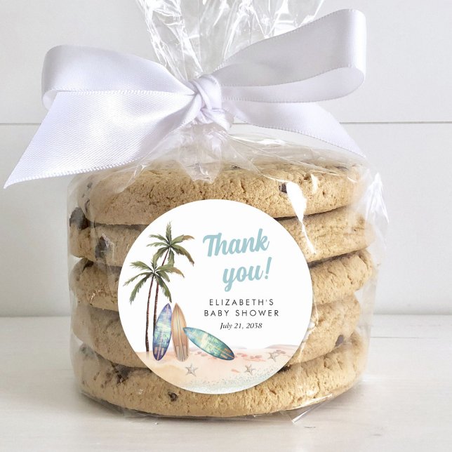 Adesivo Chá de fraldas Surfing Beach Obrigado (Criador carregado)