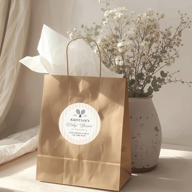 Adesivo Chá de fraldas Tema Tênis de Pré-disquete Amarelo (elegant preppy chic yellow tennis theme baby shower stickers for thank you gifts favors and prizes)