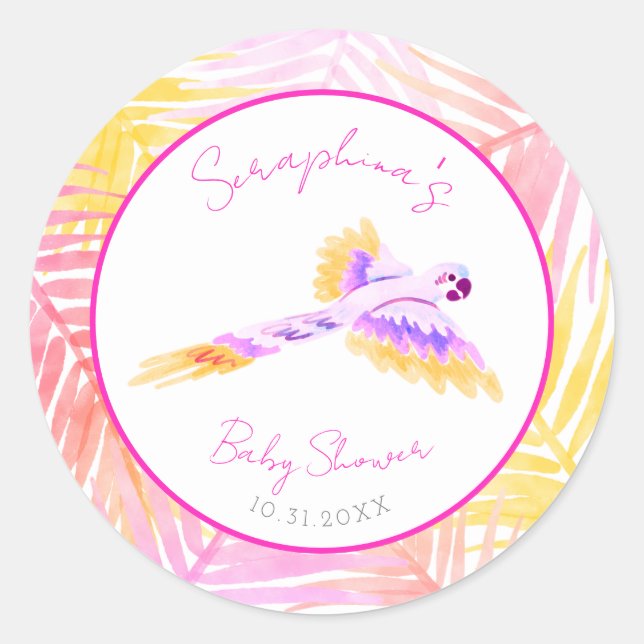 Adesivo Chá de fraldas Tropical de Papagaio Rosa (Frente)