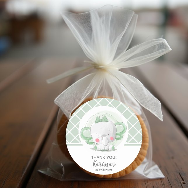 Adesivo Chá de fraldas Unisex de Elefante Verde (Green Elephant Unisex Baby Shower Stickers)