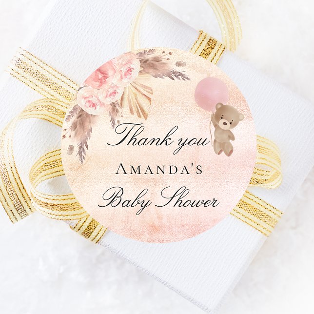 Adesivo Chá de fraldas ursinho pampas pampas obrigado (Criador carregado)