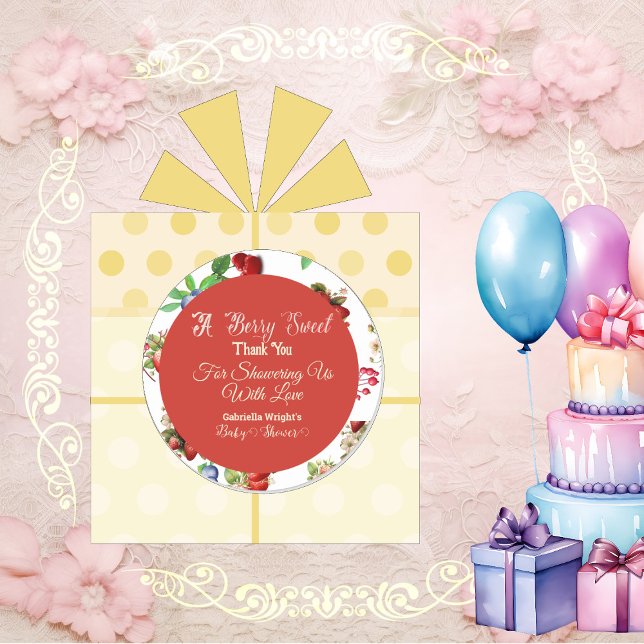 Adesivo Chá de fraldas Vermelho Moderno de Morango Azul Be (Modern Red Strawberry Blue Berry Sweet Baby Shower Classic Round Sticker)