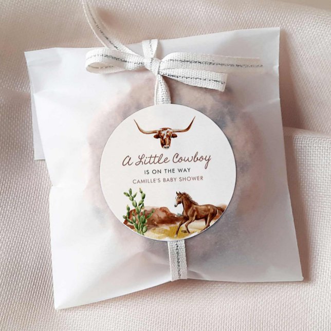Adesivo Chá de fraldas Wild West Little Cowboy (A little Cowboy Baby Shower Favor Sticker)