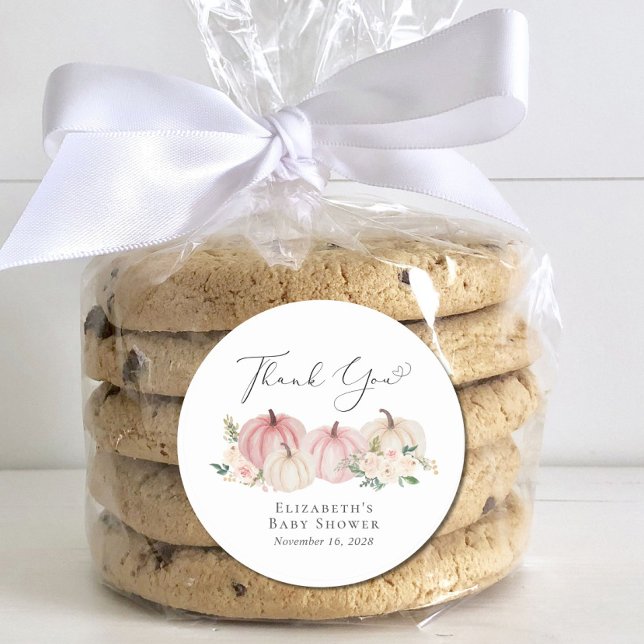 Adesivo Chá De Menina Floral Rosa Pumpkin Obrigado (Criador carregado)