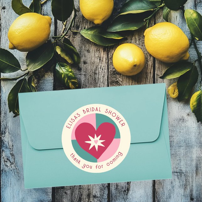 Adesivo Chá de Noiva à Beira-Mar Moderno Fofo PERSONALIZAD (Seaside Soiree Bridal Shower Modern Cute HEART CUSTOM Classic Round Sticker
)