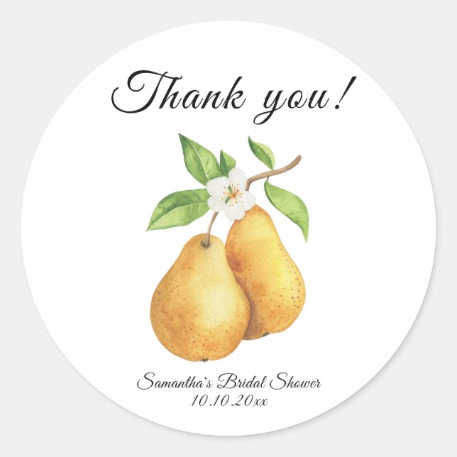 Adesivo Chá de Noiva Agradecimento Pera Perfeita Aquarela (Frente)