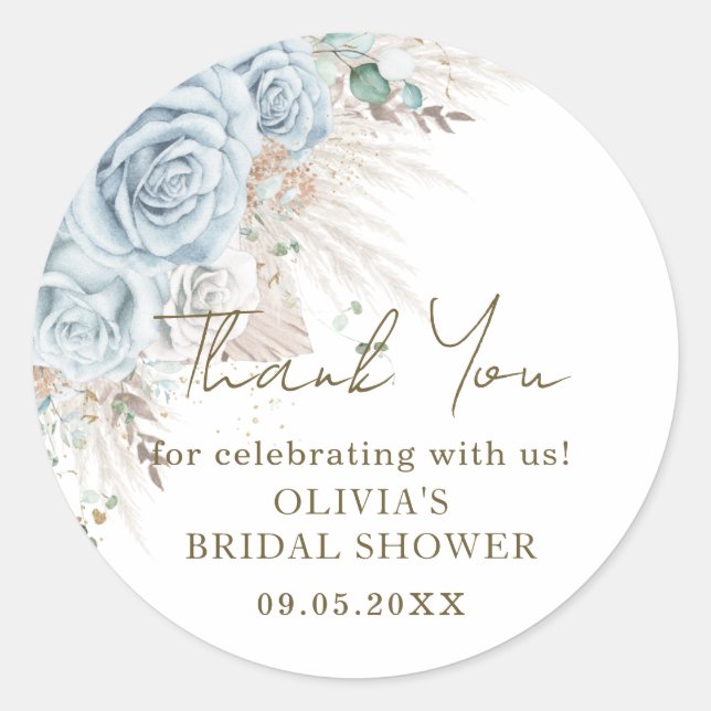 Adesivo Chá de Noiva Boho de Grama das Pampas Azul Pastel  (Frente)