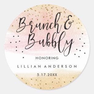 Adesivo Chá de Noiva Brunch e Bubbly com Brilho Rosa Doura
