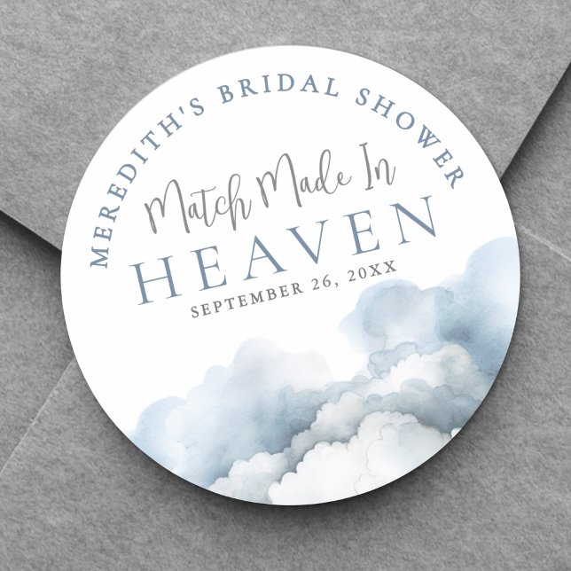 Adesivo Chá de Noiva Casamento Combinado no Céu (Match Made In Heaven Bridal Shower Classic Round Sticker)
