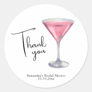 Adesivo Chá de noiva de Cocktail Rosa em Aquarela Obrigada