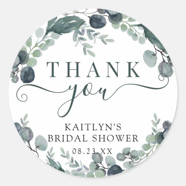 Adesivo Chá de Noiva de Eucalipto em Aquarela Obrigado (Frente)