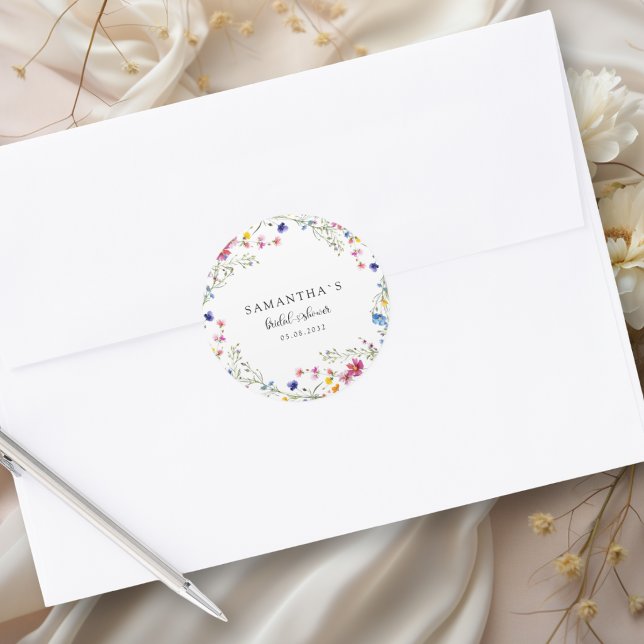 Adesivo Chá de Noiva de Flores Silvestres Modernas (Modern Wildflower Bridal Shower Classic Round Sticker)