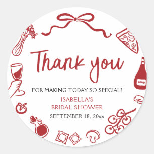 Adesivo Chá de Noiva de Massa de Pizza Desenhada à Mão Ita