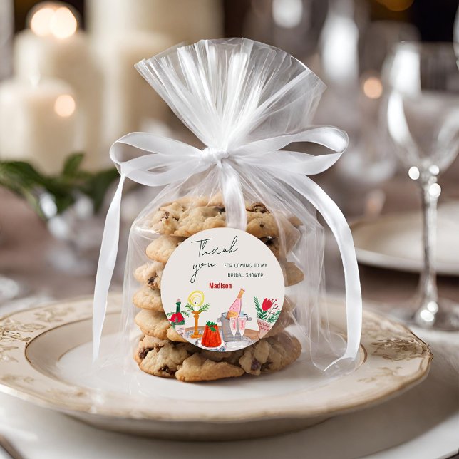 Adesivo Chá de Noiva de Natal Desenhado à Mão Obrigado (Hand Drawn Christmas Bridal Shower Thank You Classic Round Sticker)