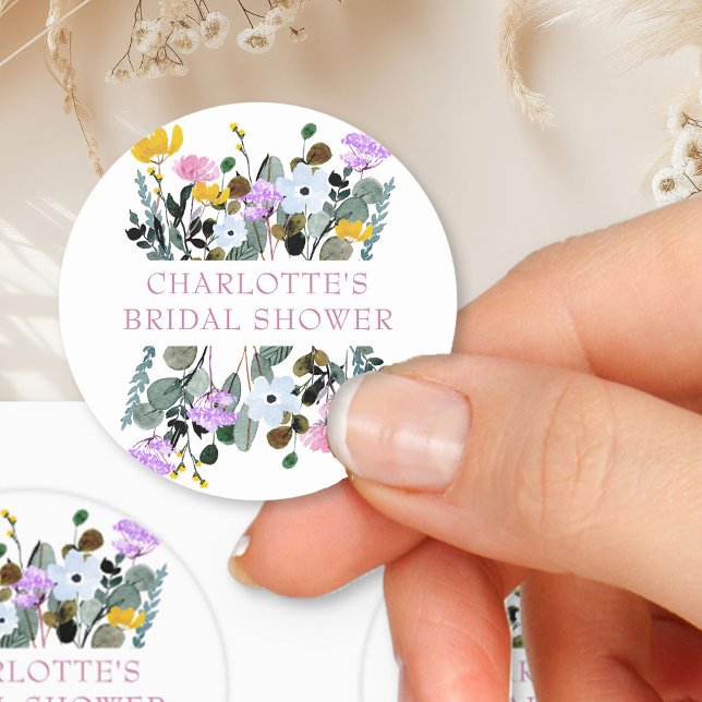 Adesivo Chá de Noiva de Relvado de Flor Silvestre Bonito (Bridal Shower sticker from my Wildflower Lawn Bridal Shower collection)
