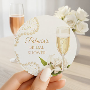 Adesivo Chá de Noiva Elegante com Champanhe Pérolas e Pros