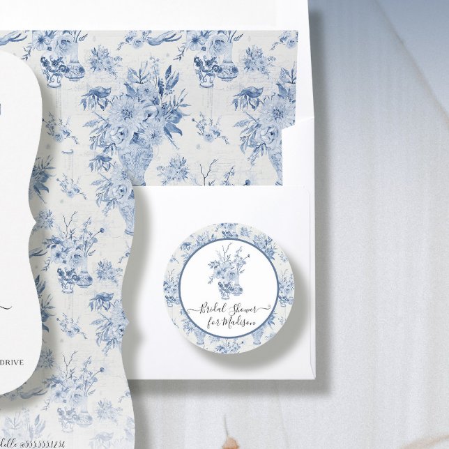 Adesivo Chá de Noiva Elegante Floral Aquarela Azul Branco (Criador carregado)