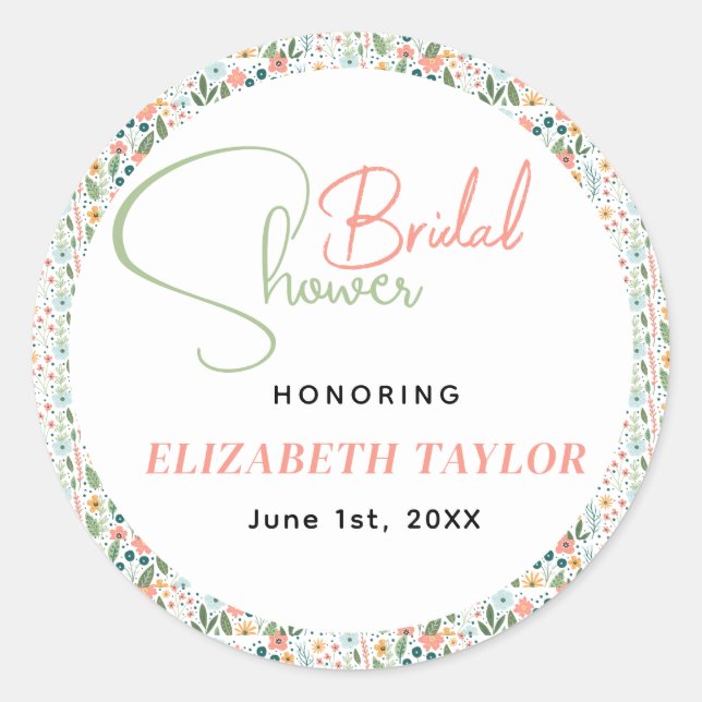 Adesivo Chá de Noiva Flor Retro Fofo  (Frente)