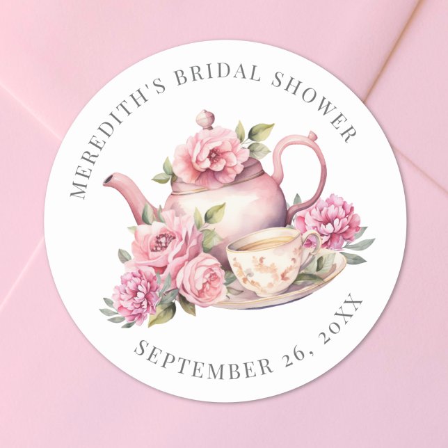 Adesivo Chá de Noiva Floral (Floral Tea Bridal Shower Classic Round Sticker)