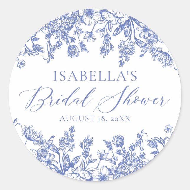 Adesivo Chá de Noiva Floral Azul com Aquarela (Frente)