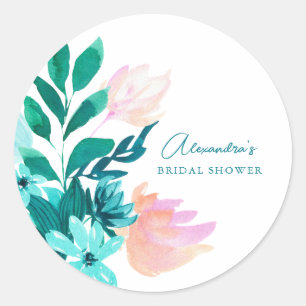 Adesivo Chá de Noiva Floral Personalizado em Aquarela Rosa